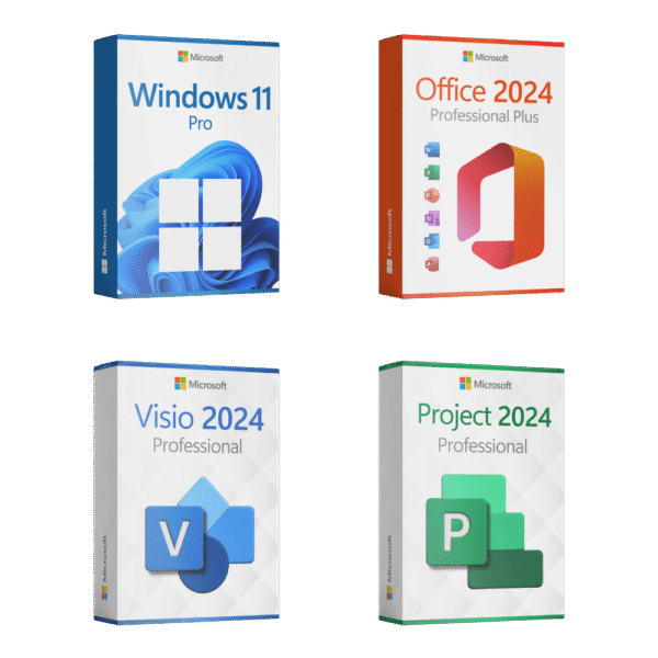 Windows 11 Pro + Microsoft Office 2024 Pro Plus + Microsoft Visio 2024 Pro + Microsoft Project 2024 Pro Lizenz für 3 PC